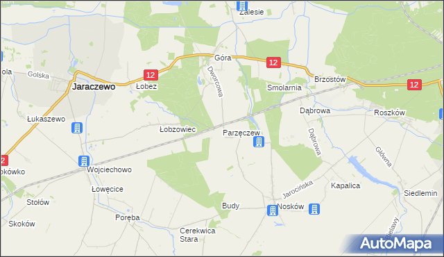 mapa Parzęczew gmina Jaraczewo, Parzęczew gmina Jaraczewo na mapie Targeo