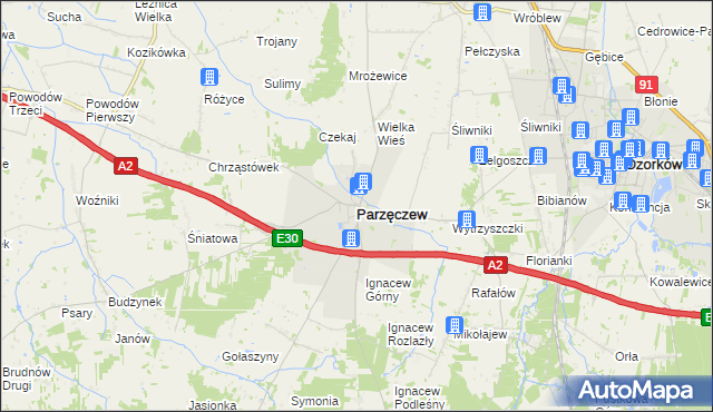 mapa Parzęczew powiat zgierski, Parzęczew powiat zgierski na mapie Targeo