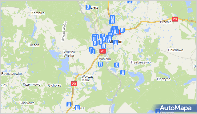 mapa Pasieka gmina Miastko, Pasieka gmina Miastko na mapie Targeo