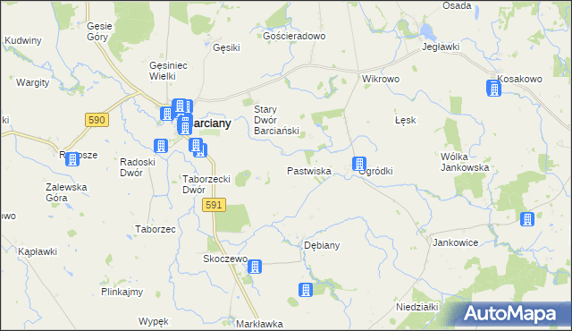 mapa Pastwiska gmina Barciany, Pastwiska gmina Barciany na mapie Targeo