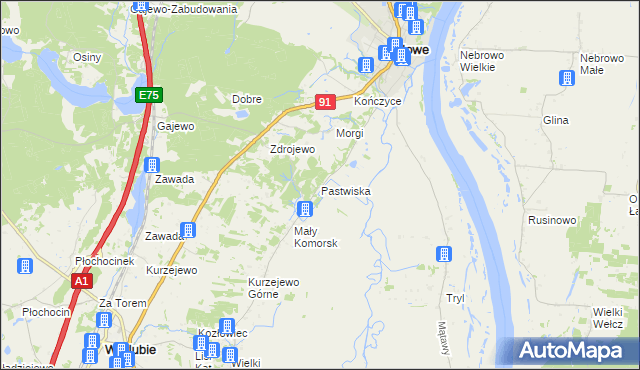 mapa Pastwiska gmina Nowe, Pastwiska gmina Nowe na mapie Targeo