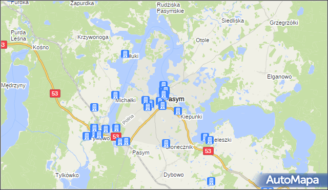 mapa Pasym powiat szczycieński, Pasym powiat szczycieński na mapie Targeo