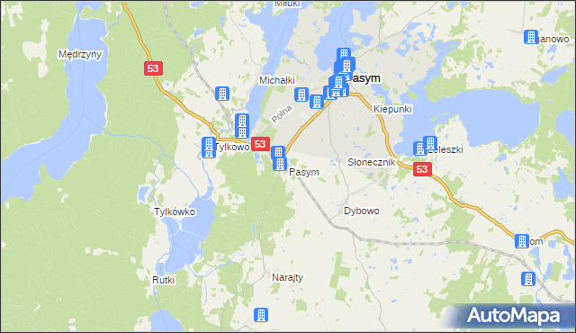 mapa Pasym powiat szczycieński, Pasym powiat szczycieński na mapie Targeo