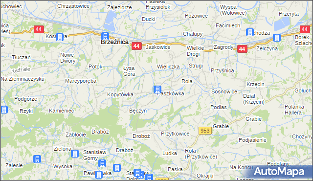 mapa Paszkówka gmina Brzeźnica, Paszkówka gmina Brzeźnica na mapie Targeo