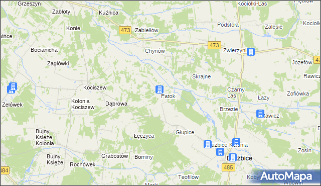mapa Patok gmina Drużbice, Patok gmina Drużbice na mapie Targeo
