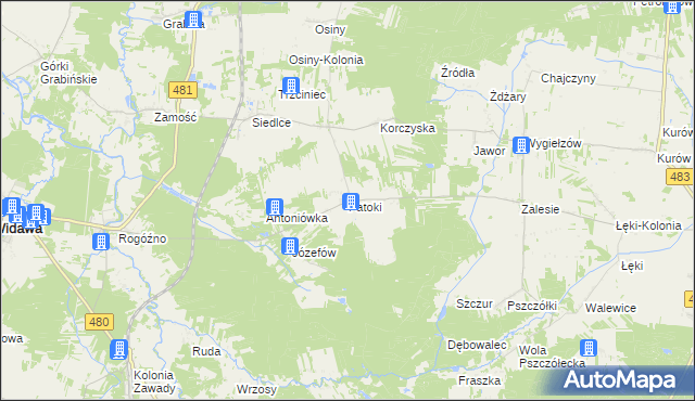mapa Patoki gmina Widawa, Patoki gmina Widawa na mapie Targeo