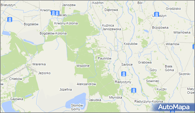 mapa Paulinów gmina Przykona, Paulinów gmina Przykona na mapie Targeo