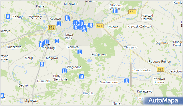 mapa Paulinowo, Paulinowo na mapie Targeo