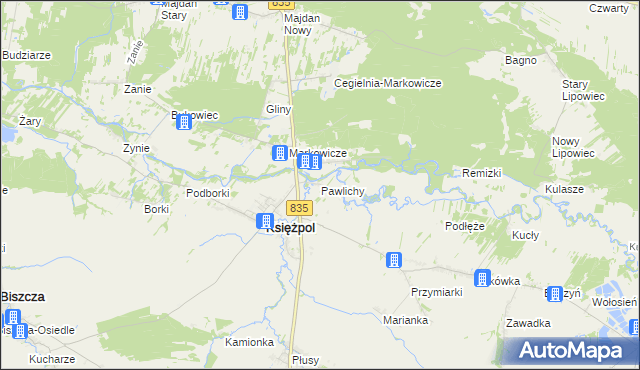 mapa Pawlichy, Pawlichy na mapie Targeo