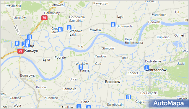 mapa Pawłów gmina Bolesław, Pawłów gmina Bolesław na mapie Targeo