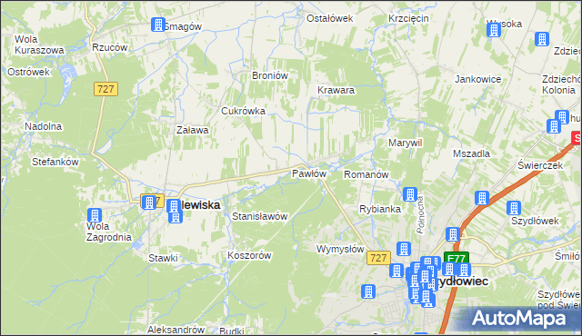 mapa Pawłów gmina Chlewiska, Pawłów gmina Chlewiska na mapie Targeo