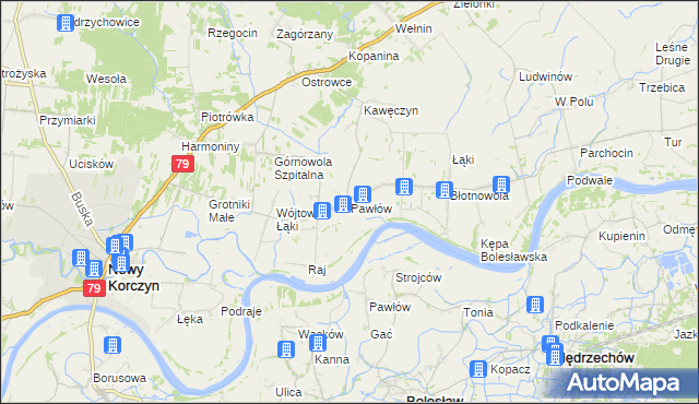 mapa Pawłów gmina Nowy Korczyn, Pawłów gmina Nowy Korczyn na mapie Targeo