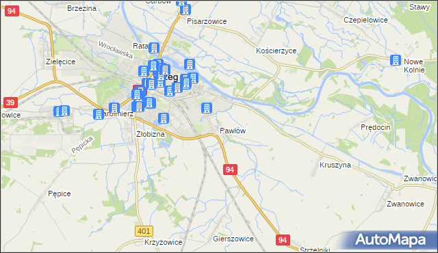 mapa Pawłów gmina Skarbimierz, Pawłów gmina Skarbimierz na mapie Targeo