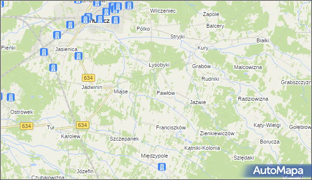 mapa Pawłów gmina Tłuszcz, Pawłów gmina Tłuszcz na mapie Targeo