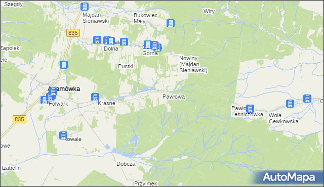 mapa Pawłowa gmina Adamówka, Pawłowa gmina Adamówka na mapie Targeo