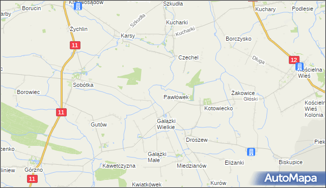 mapa Pawłówek gmina Nowe Skalmierzyce, Pawłówek gmina Nowe Skalmierzyce na mapie Targeo