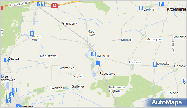 mapa Pawłowice gmina Krzemieniewo, Pawłowice gmina Krzemieniewo na mapie Targeo