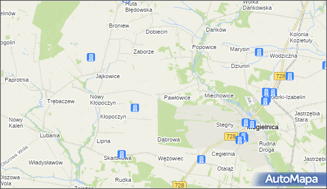 mapa Pawłowice gmina Mogielnica, Pawłowice gmina Mogielnica na mapie Targeo