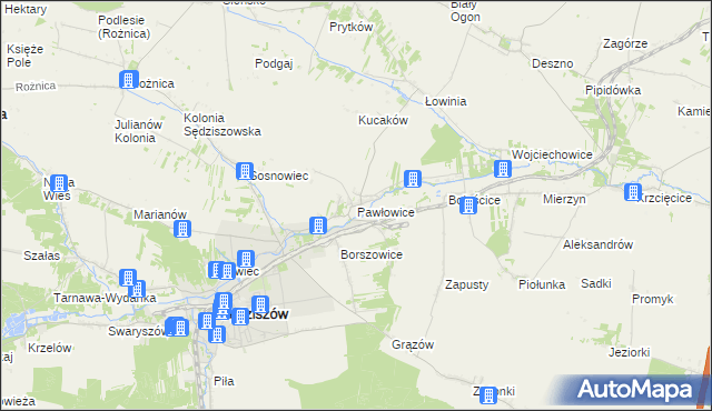 mapa Pawłowice gmina Sędziszów, Pawłowice gmina Sędziszów na mapie Targeo