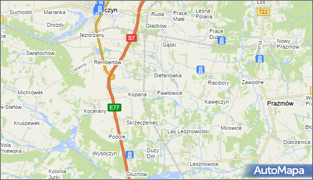 mapa Pawłowice gmina Tarczyn, Pawłowice gmina Tarczyn na mapie Targeo