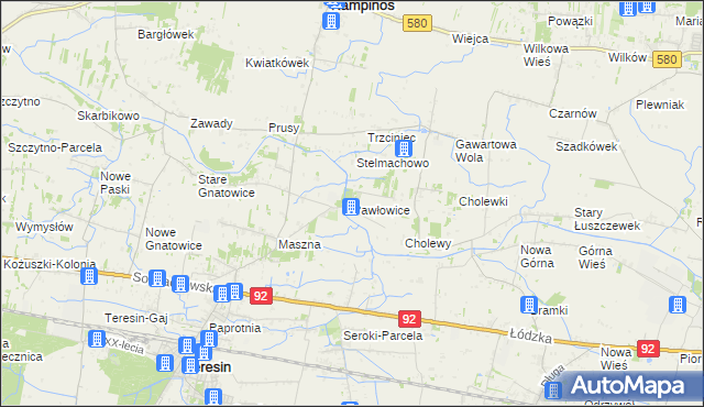 mapa Pawłowice gmina Teresin, Pawłowice gmina Teresin na mapie Targeo