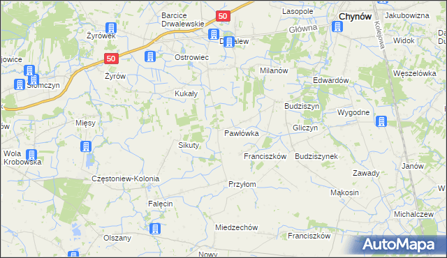 mapa Pawłówka gmina Chynów, Pawłówka gmina Chynów na mapie Targeo