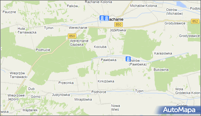 mapa Pawłówka gmina Rachanie, Pawłówka gmina Rachanie na mapie Targeo