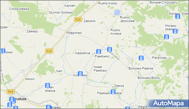 mapa Pawłówko gmina Czernice Borowe, Pawłówko gmina Czernice Borowe na mapie Targeo