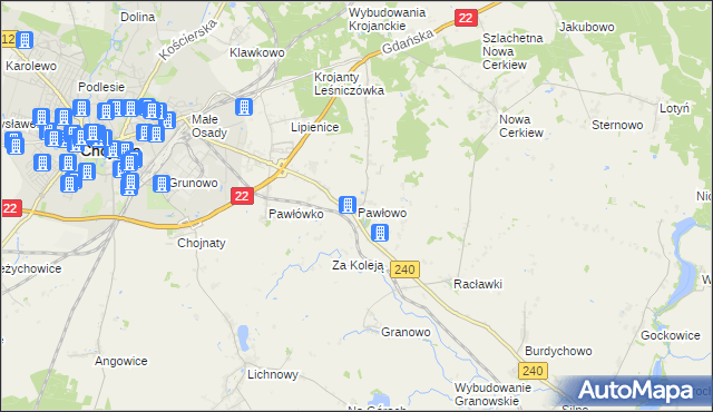 mapa Pawłowo gmina Chojnice, Pawłowo gmina Chojnice na mapie Targeo