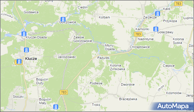 mapa Pazurek, Pazurek na mapie Targeo