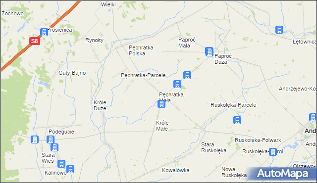 mapa Pęchratka Mała, Pęchratka Mała na mapie Targeo