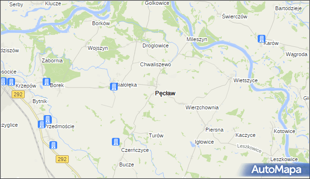 mapa Pęcław powiat głogowski, Pęcław powiat głogowski na mapie Targeo