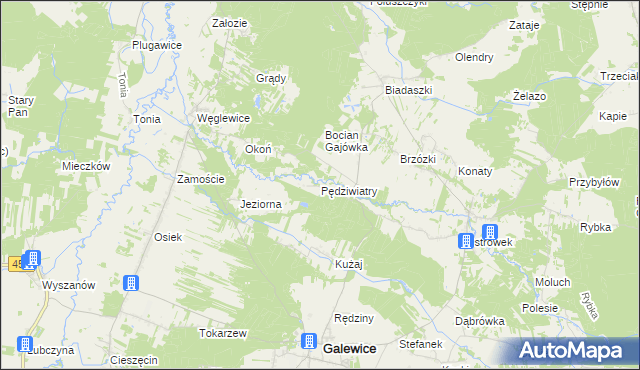 mapa Pędziwiatry gmina Galewice, Pędziwiatry gmina Galewice na mapie Targeo