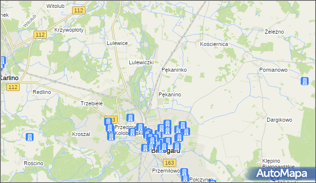 mapa Pękanino gmina Białogard, Pękanino gmina Białogard na mapie Targeo