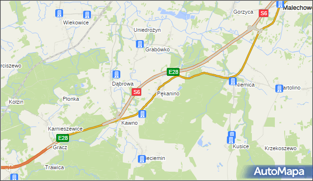 mapa Pękanino gmina Malechowo, Pękanino gmina Malechowo na mapie Targeo