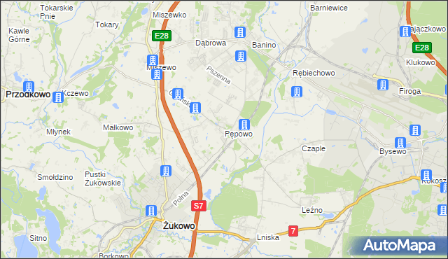 mapa Pępowo gmina Żukowo, Pępowo gmina Żukowo na mapie Targeo