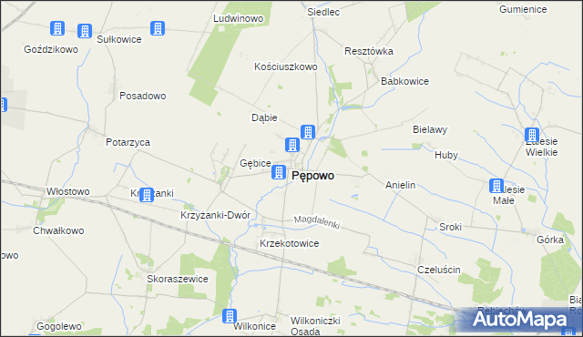 mapa Pępowo powiat gostyński, Pępowo powiat gostyński na mapie Targeo