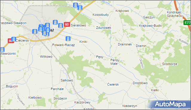 mapa Pęsy, Pęsy na mapie Targeo