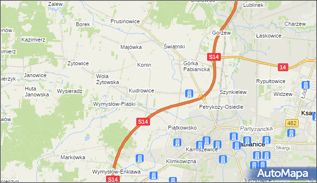 mapa Petrykozy gmina Pabianice, Petrykozy gmina Pabianice na mapie Targeo