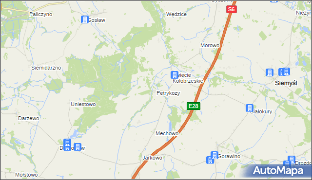 mapa Petrykozy gmina Rymań, Petrykozy gmina Rymań na mapie Targeo