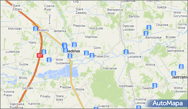 mapa Piaseczno gmina Jedlińsk, Piaseczno gmina Jedlińsk na mapie Targeo