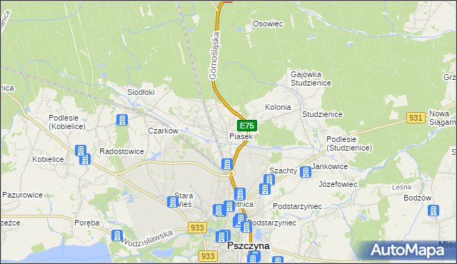 mapa Piasek gmina Pszczyna, Piasek gmina Pszczyna na mapie Targeo