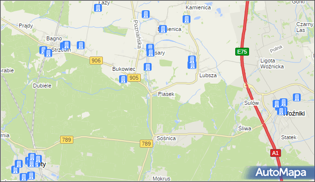 mapa Piasek gmina Woźniki, Piasek gmina Woźniki na mapie Targeo