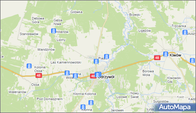 mapa Piaski gmina Odrzywół, Piaski gmina Odrzywół na mapie Targeo