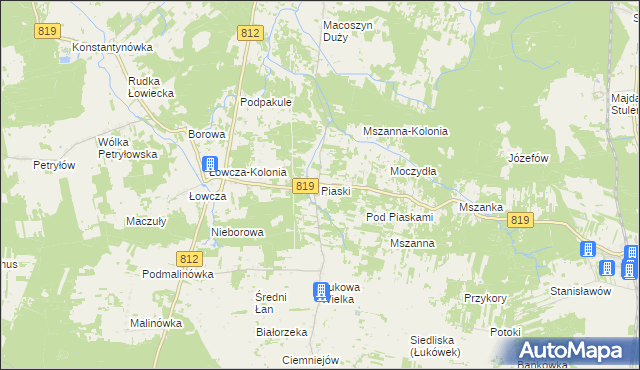 mapa Piaski gmina Wola Uhruska, Piaski gmina Wola Uhruska na mapie Targeo