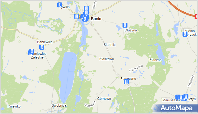 mapa Piaskowo gmina Banie, Piaskowo gmina Banie na mapie Targeo