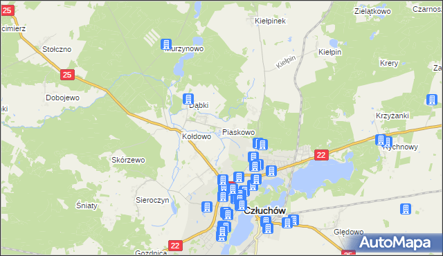 mapa Piaskowo gmina Człuchów, Piaskowo gmina Człuchów na mapie Targeo