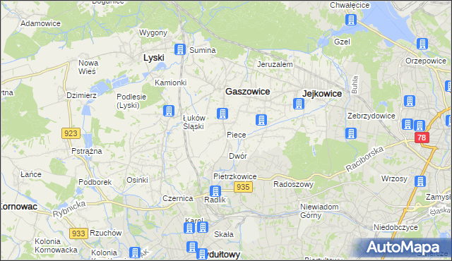 mapa Piece gmina Gaszowice, Piece gmina Gaszowice na mapie Targeo