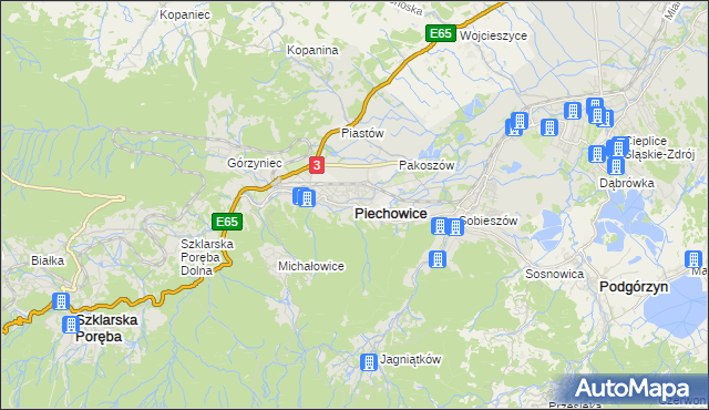 mapa Piechowice powiat jeleniogórski, Piechowice powiat jeleniogórski na mapie Targeo