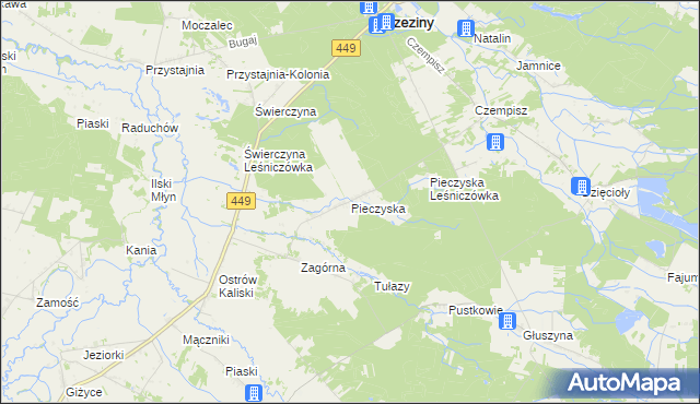 mapa Pieczyska gmina Brzeziny, Pieczyska gmina Brzeziny na mapie Targeo